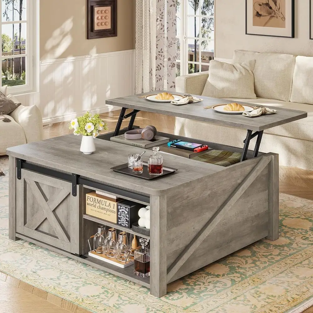 31.5 Lit Top Coffee Table with Storage, Square Coffee Tables or Living Room, Coffee Table with Large Hidden Storage Compartment