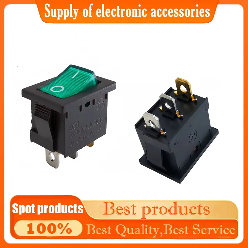 Ship-shaped switch with 3 pins KCD1-102NB2 three-pin 3-pin 2-position with light ship-shaped switch in green color