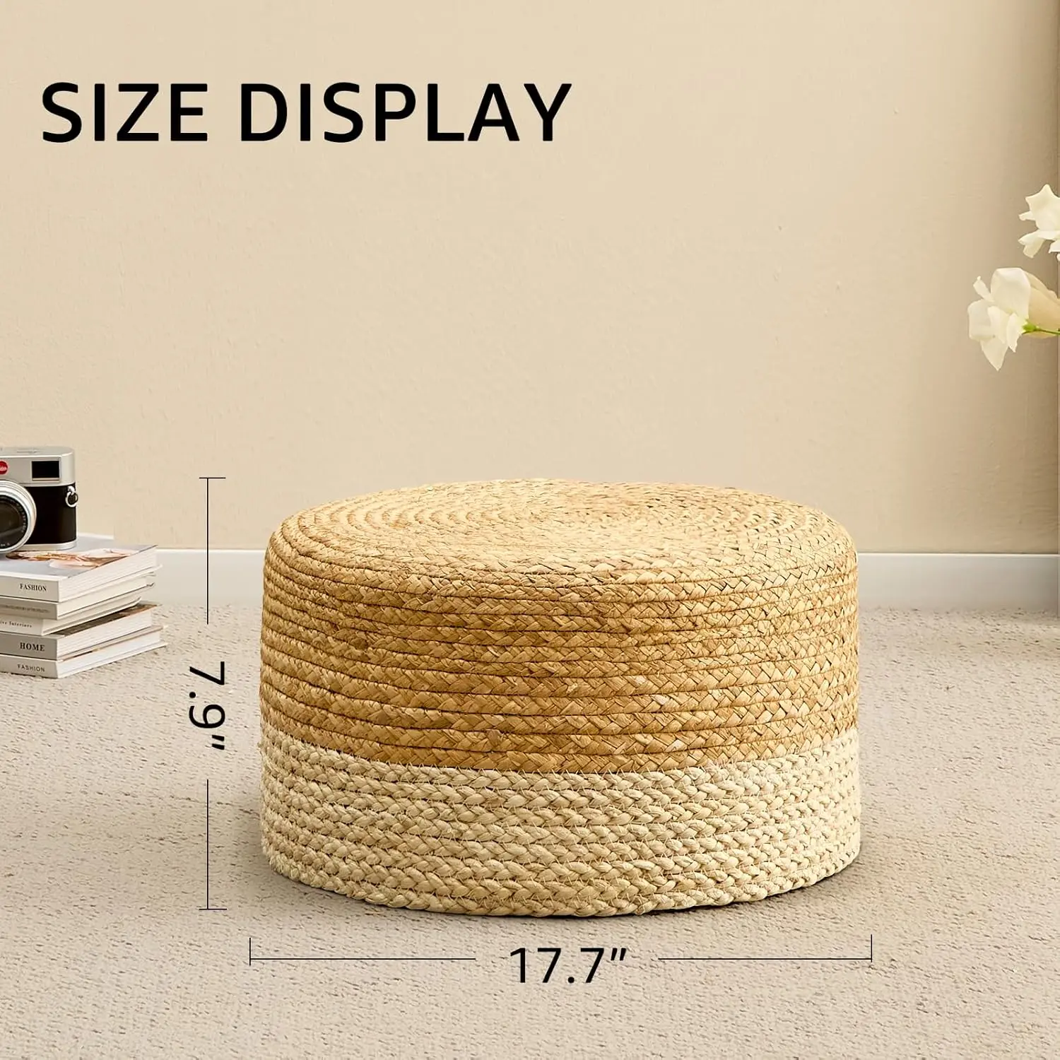 

Wimarsbon Round Pouf Ottoman, Natural Hand Knitted Footrest Poof, Rustic Lounge Pouffe, Boho Pous Foot Stool, Accent Table Or