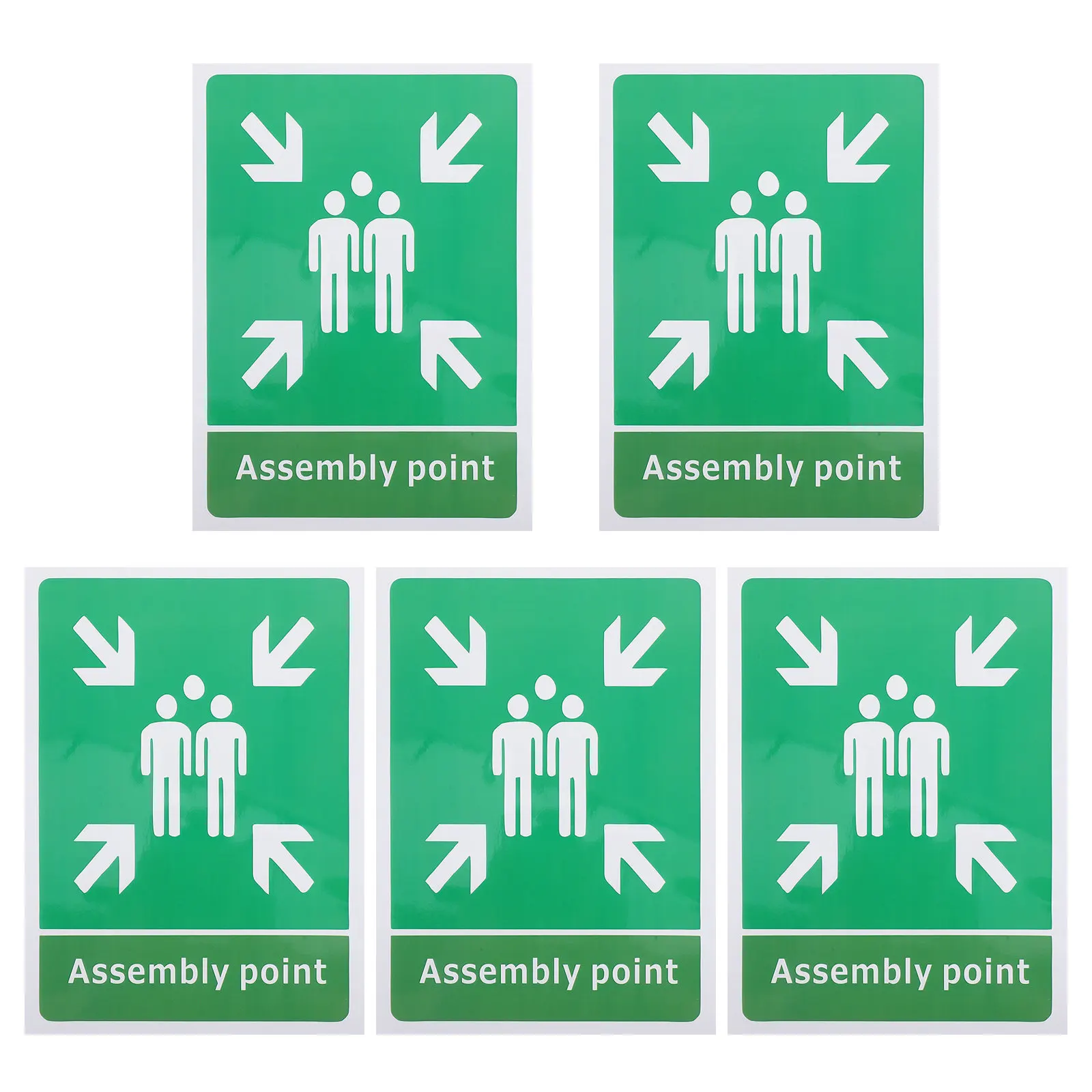 5Pcs High Visibility Emergency Assembly Point Sign PVC Self-Adhesive Evacuation Sticker for Office Building Shopping
