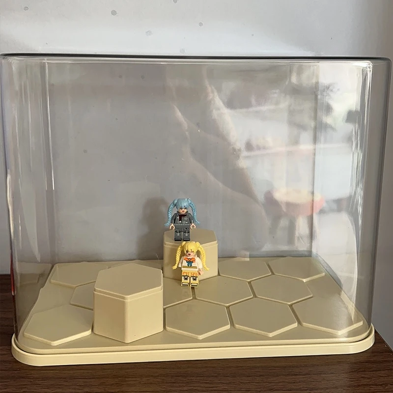 Acrylic Display Case with DIY Hexagon Base Stackable Dustproof Clear Box for Figures Toys 32x21x20cm