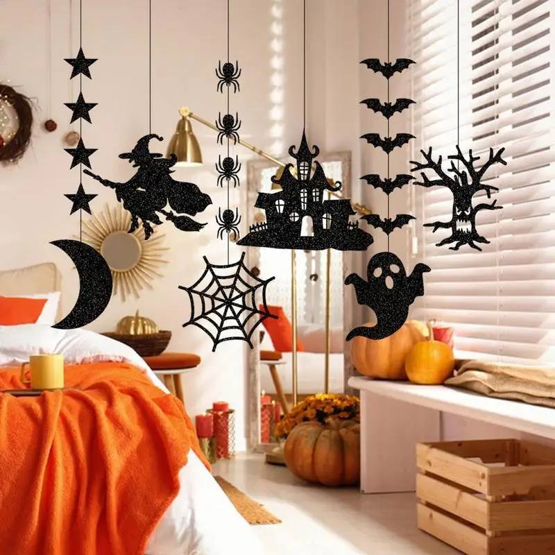 Pingente De Papel De Dia Das Bruxas, Aranha, Bruxa, Fantasma, Morcego, Decoração Para Porta Da Frente, Sinais De Dia Das Bruxas, Decoração De Porta