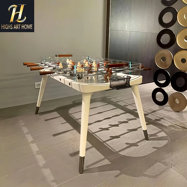 Italian Modern High End Solid Wood Frame with Tempered Glass Commercial Table Football Villa Double Person Football Table