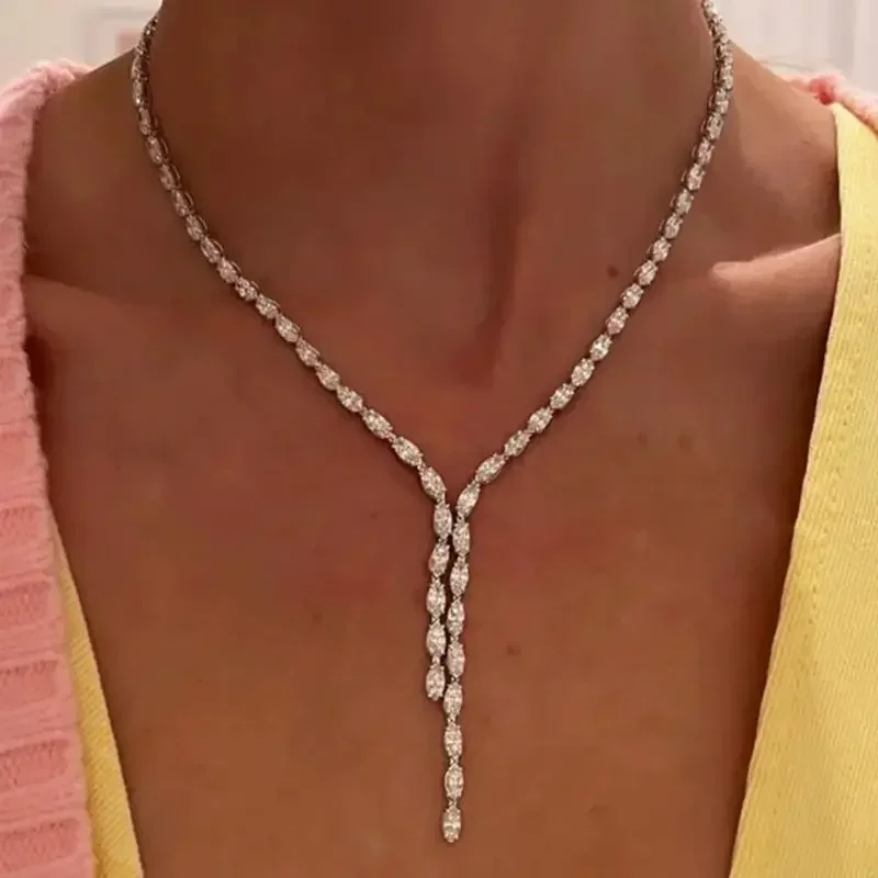 1Pcs Cubic Zirconia Fringe Necklace Sparkling Stones Adjustable Length Clavicle Chain Jewelry for Parties Weddings Banquet Gift