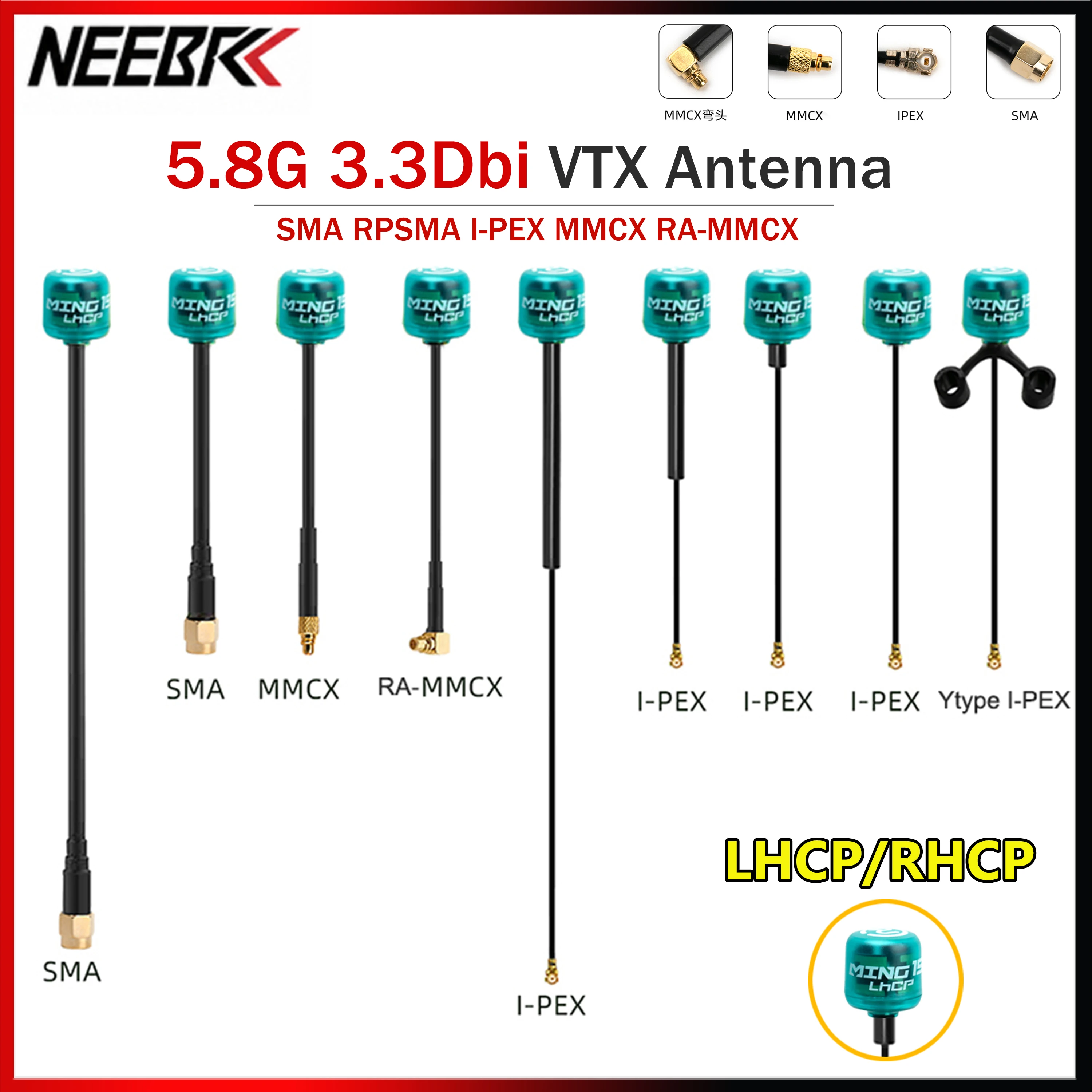 NEEBRC 5.8G 3.3Dbi FPV Antenna LHCP/RHCP MMCX RA-MMCX High Gain Long Range VTX Antenna for RC Freestyle FPV Racing Drone Parts