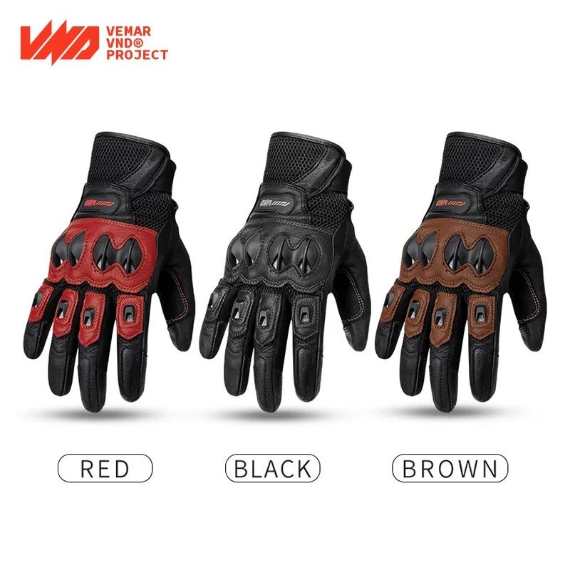 

VND Leather Vintage Cycling Gloves Spring Summer Motorcycle Biker Rider Breathable Road Pull Anti Drop Slip Bicycle Guantes Luva