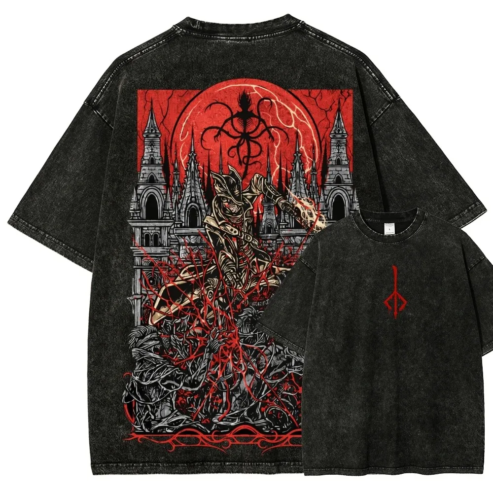 Bloodborne For Anime & Game Fans All-Season Washed T-Shirt, Stylish Personalized Clothing, Plus Size Unisex, High-Quality