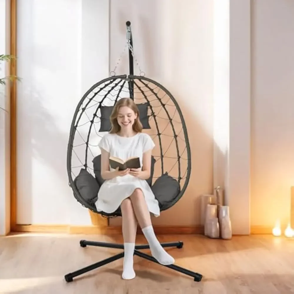 

Hanging Egg Chair w/Stand Egg Chair, Patio Swing Hammock Egg Chairs, UV Resistant Removable & Washable Thicken Padded Cushions