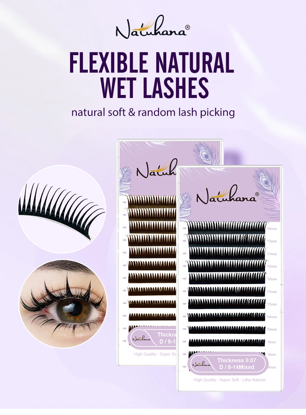 NATUHANA Braun Schwarz Nasswimpernverlängerung 0,07 mm Spikes Wimpern Manga Wispy Cosplay Typ Wimpern Flauschige Wimpern – Detail 1