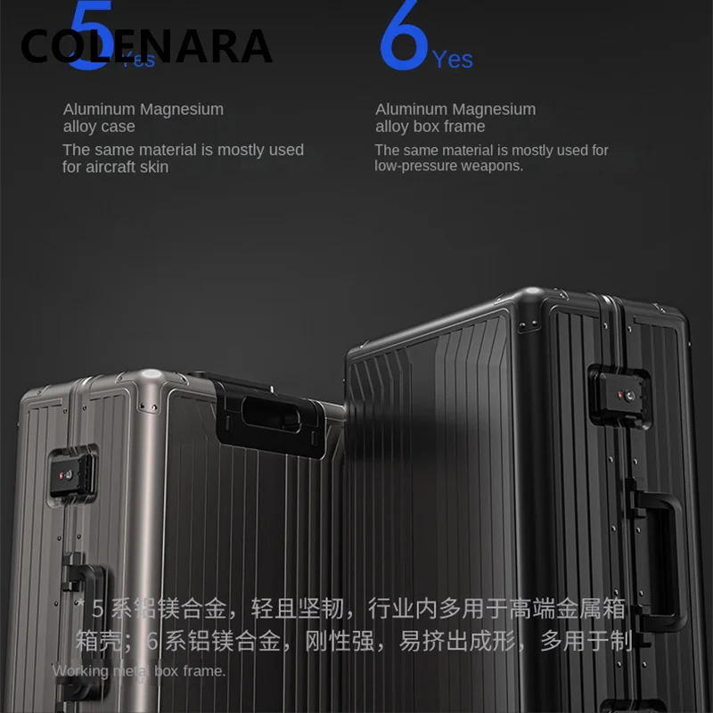 COLENARA Suitcase All Aluminum Magnesium Alloy Business Trolley Case 20 Inch Boarding 24 