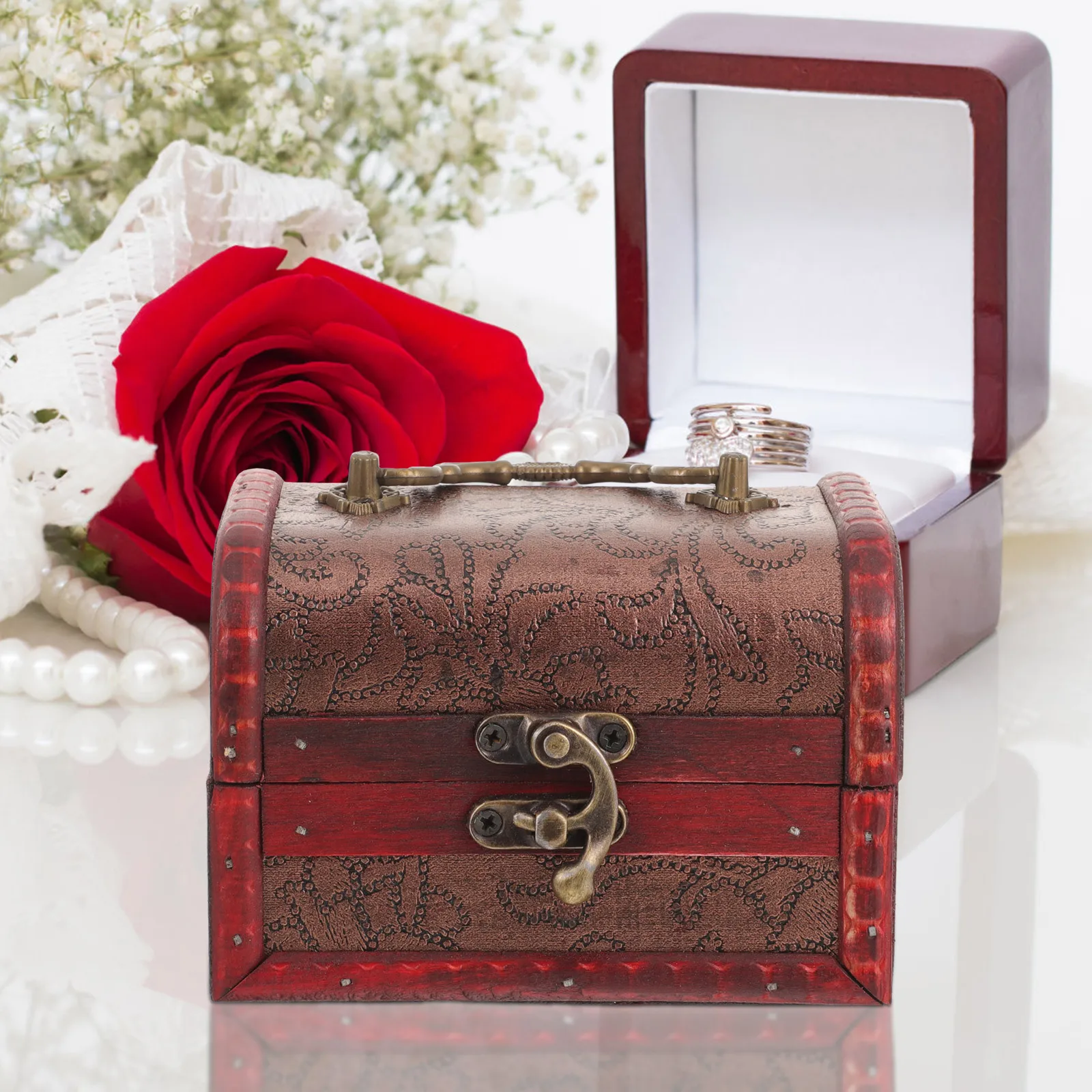 

2 шт. деревянная шкатулка для драгоценностей в винтажном стиле настольный органайзер небольшой футляр для ювелирных изделий серьги кольцо ожерелье шкатулка для хранения деревянная брелок