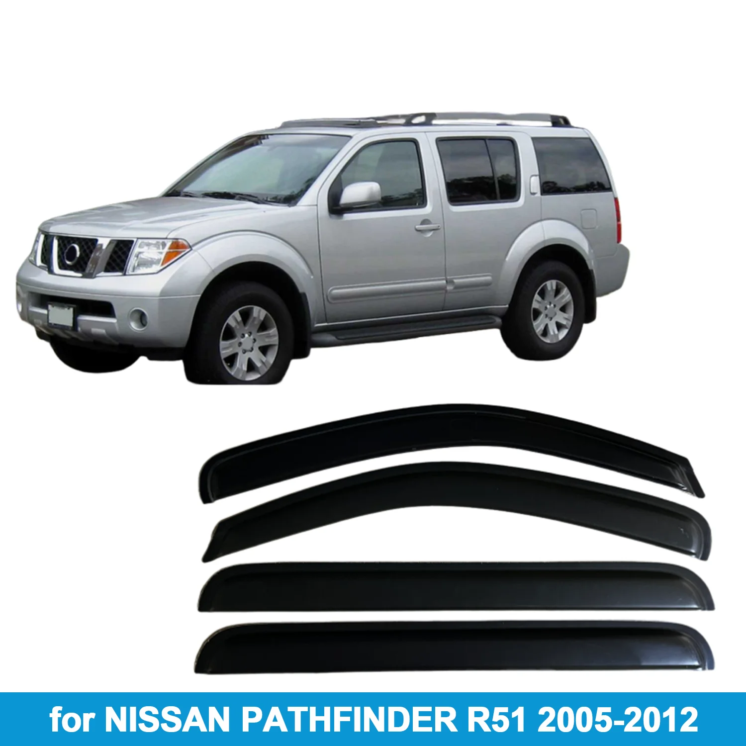 

Window Visor for NISSAN PATHFINDER R51 2005-2012 Rain Guard Side Vent Deflector Weathershield Outside-Mount Tape On