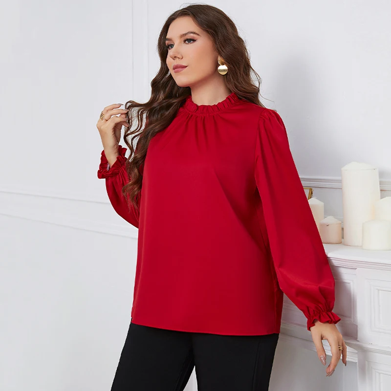 Della Mel Plus Size Women Clothing Solid Blouses Tops Spring Autumn Long Sleeve Casual Elegant Office Ladies Big Size Blouse