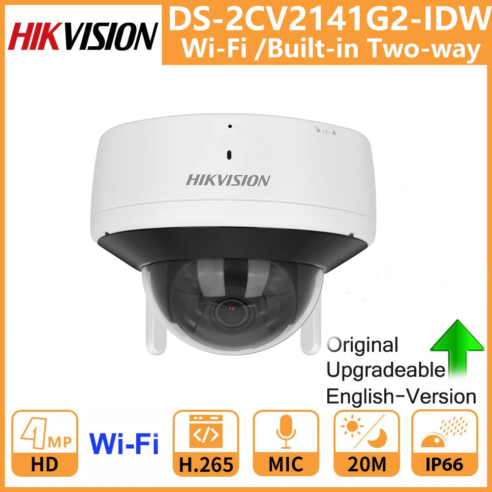 Hikvision-cámara de vigilancia inalámbrica para exteriores, videocámara de red domo fija de 4MP, wifi, Audio bidireccional, DS-2CV2141G2-IDW