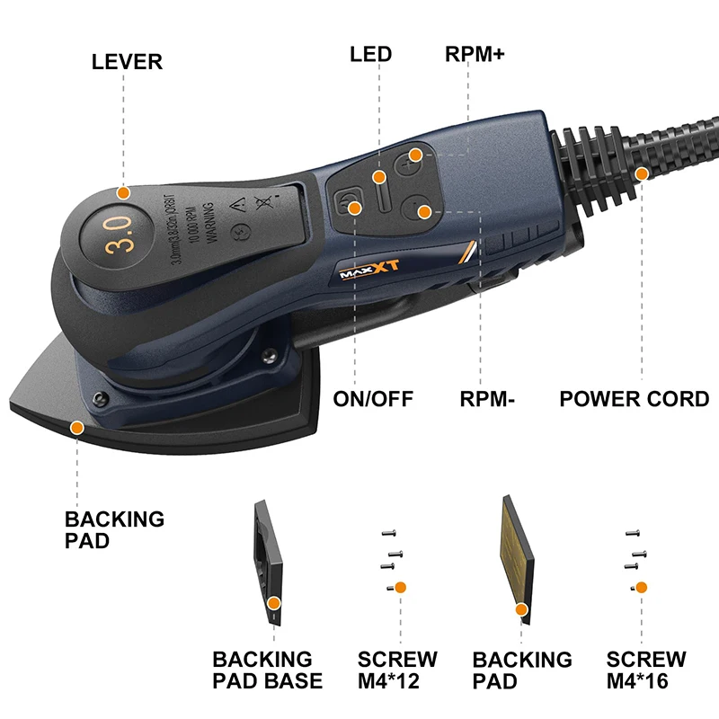 

MAXXT Triangle Sander Polisher Machine Multifunction Manual Sanding Machine 2IN1 Detail Sander and Sheet Electric Orbital Sander