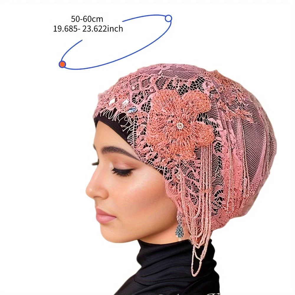 New Hair Covering Cap with Ethnic Style Lace Flower High end Design Hair Hat Indian Fashion Hat Muslim Chemotherapy Hat