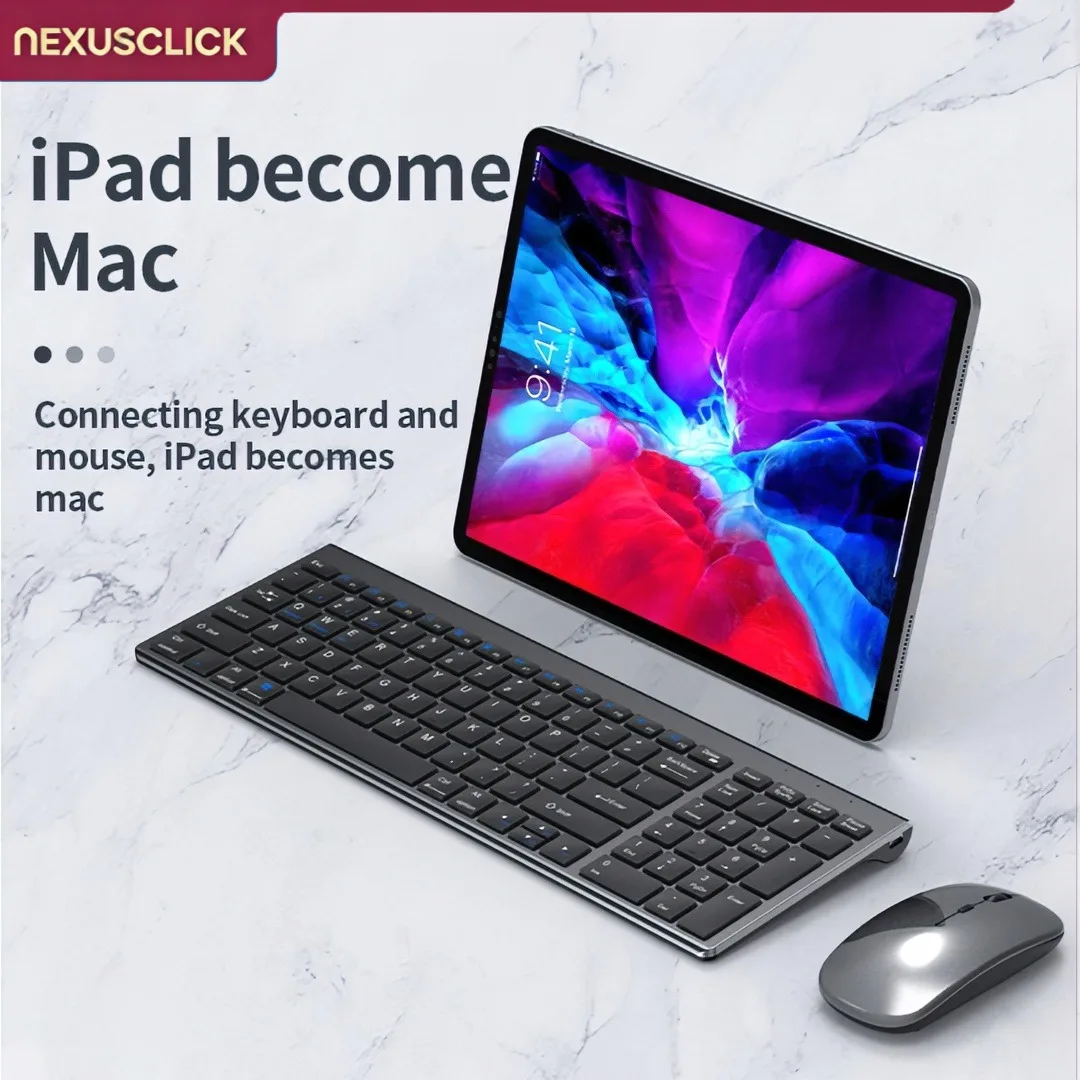 NexusClick Wireless Keyboard Mouse Combo Bluetooth 5.0 Rechargeable Full Size Quiet Keyboard Kit for PC iPad Tablet Laptop Mac
