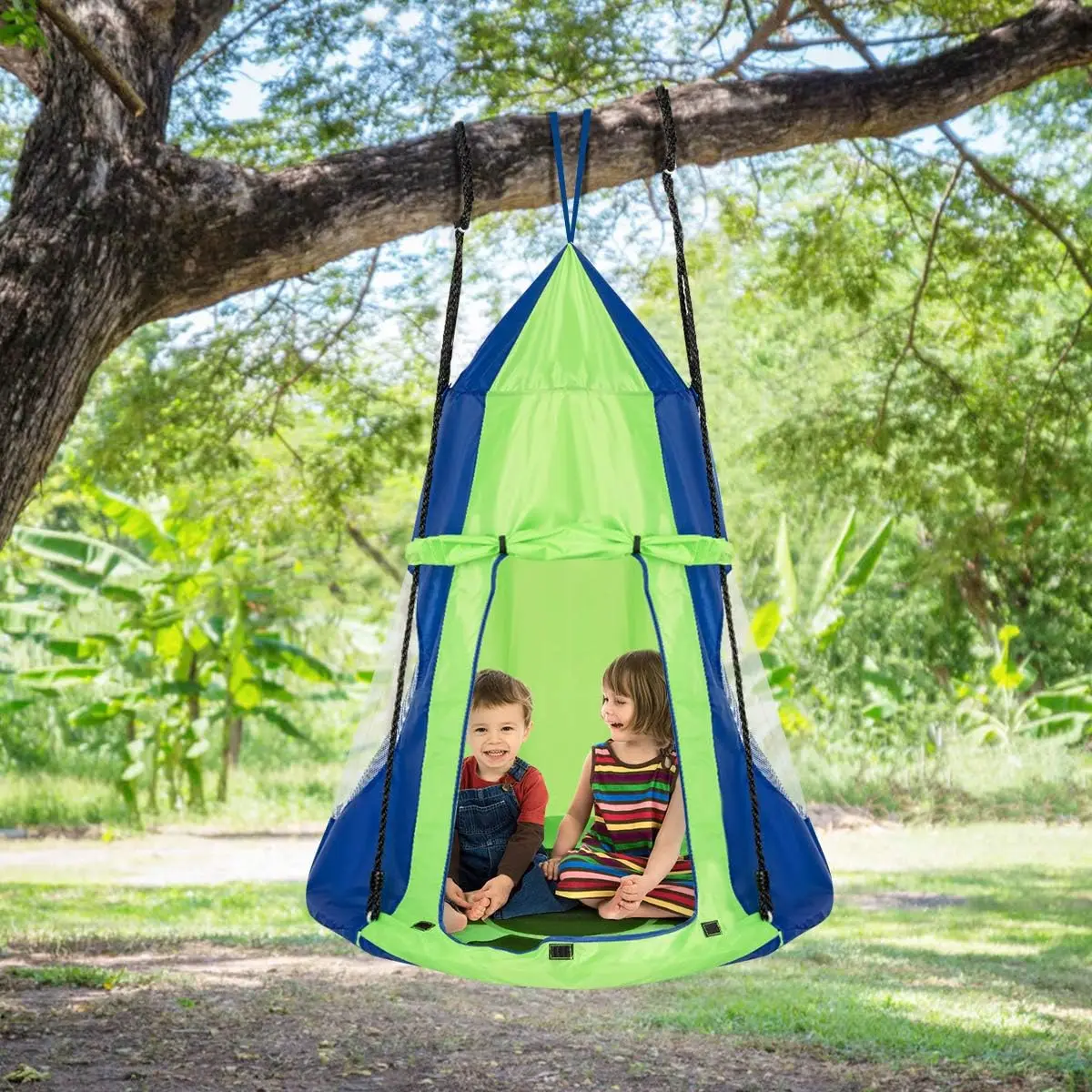 2 in 1 Kids Detachable Hanging Chair Swing Tent Set, Hammock Nest Pod Hanging Swing Seat for Boys/Girls, Children Outdoor Indoor
