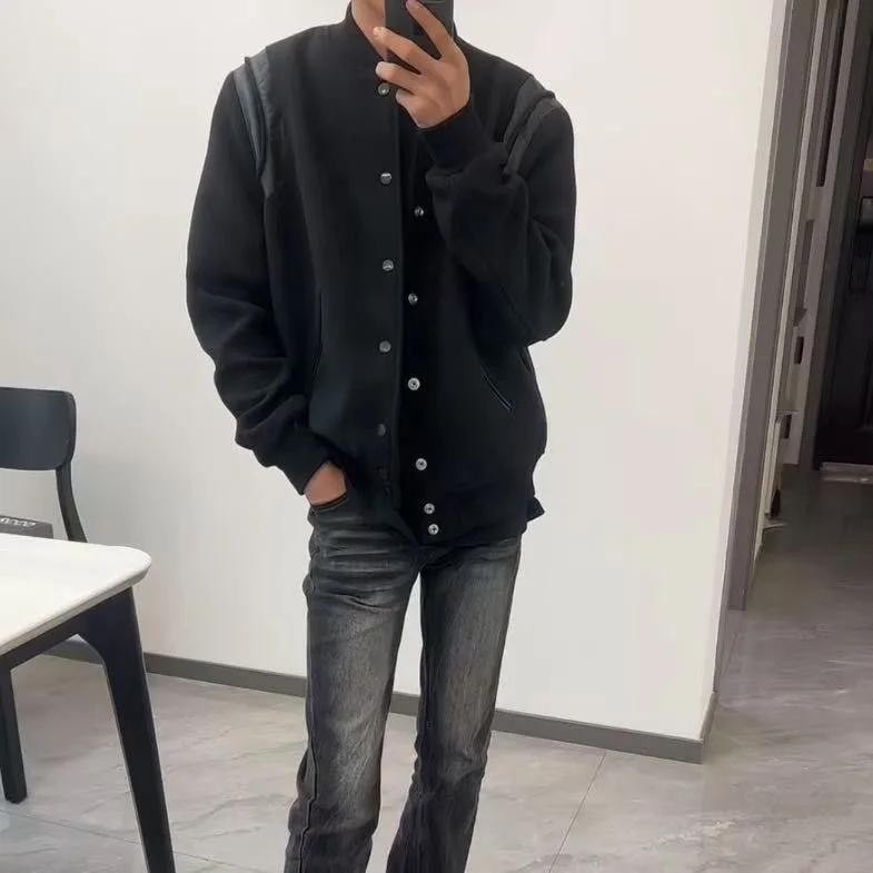 

Осень-зима, мужская хлопковая шерстяная бейсбольная куртка с откидным воротником, модная верхняя одежда с хлопковой подкладкой, универсальный топ