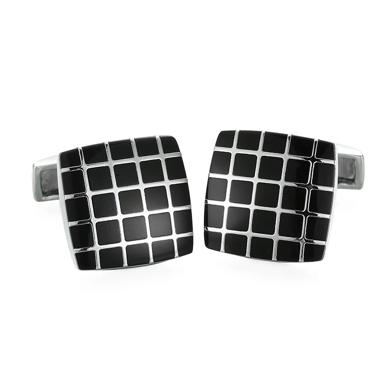 Men's French shirt cufflinks copper material black enamel square grid cufflinks fashion wedding clothing accessories wholesale