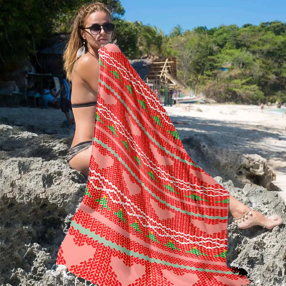 Christmas Knit Heart Quick Drying Microfiber Beach Towel Lightweight for Swimming Camping Yoga - Bath Towel