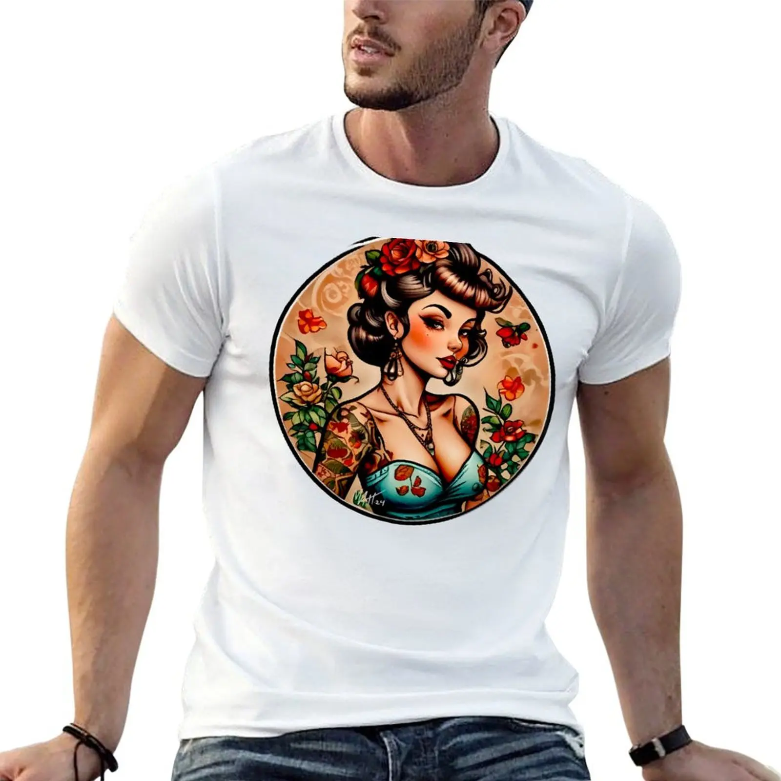 

Tattoo Pinup Girl T-Shirt t shirts for man cotton soft man t shirt designer t shirt for man 100 percent cotton T-Shirt