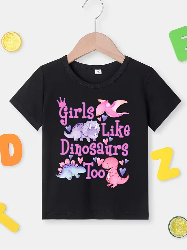 2026 summer Cute Short-Sleeve T-Shirt for baby Toddle Girls Featuring a Dinosaur Print Perfect for Casual Wear