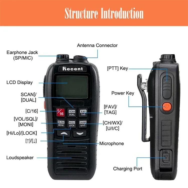 RS-37M IPX7 VHF Handheld Marine Radio USB Charging Interphone Rechargeable 5W VHF Ship 2 Way Radio with microfone Hands free