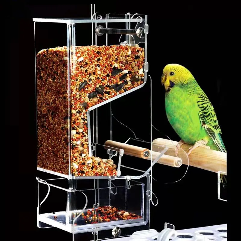 Pet Bird Automatic Feeding Clear Bird Feeder Acrylic Anti-sprinkle Hangable Parrot Feeder Bird Food Containers Bird Cage Feeder