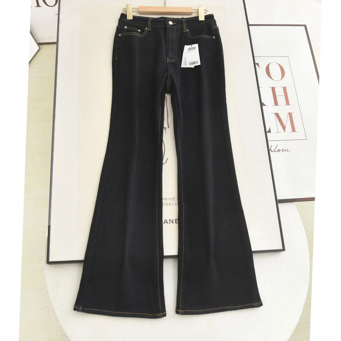 

Джинсы с флисовой подкладкой и высокой талией, женские повседневные джинсовые брюки с расклешенным низом, универсальные стильные зимние модные брюки