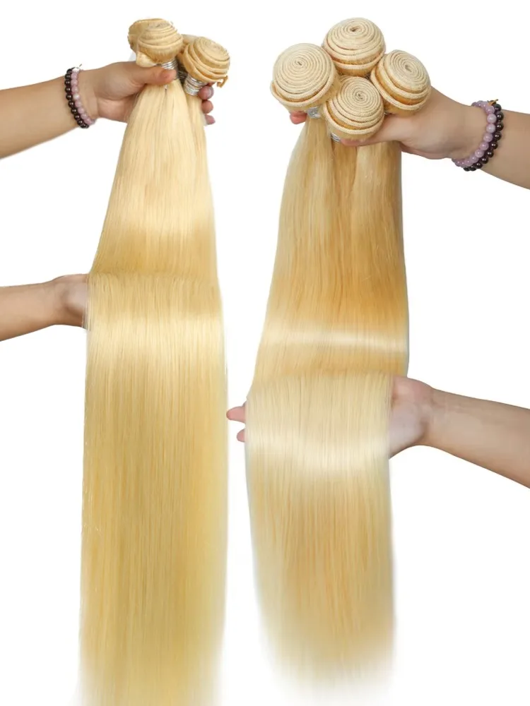 Paquetes de cabello humano Smilegirl 613, paquetes de cabello humano liso 12A, cabello humano virgen 100% rubio, 1, 2, 3/4 paquetes de extensiones de cabello para mujeres