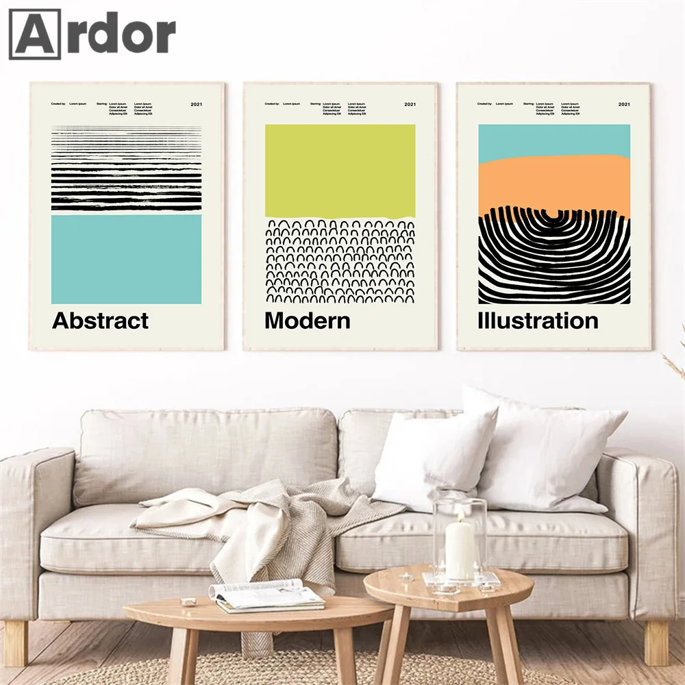 

Modern Abstract Wall Art Mid Century Bauhaus Geometric Lines Vintage HD Canvas Posters and Prints Home Bedroom Living Room Decor