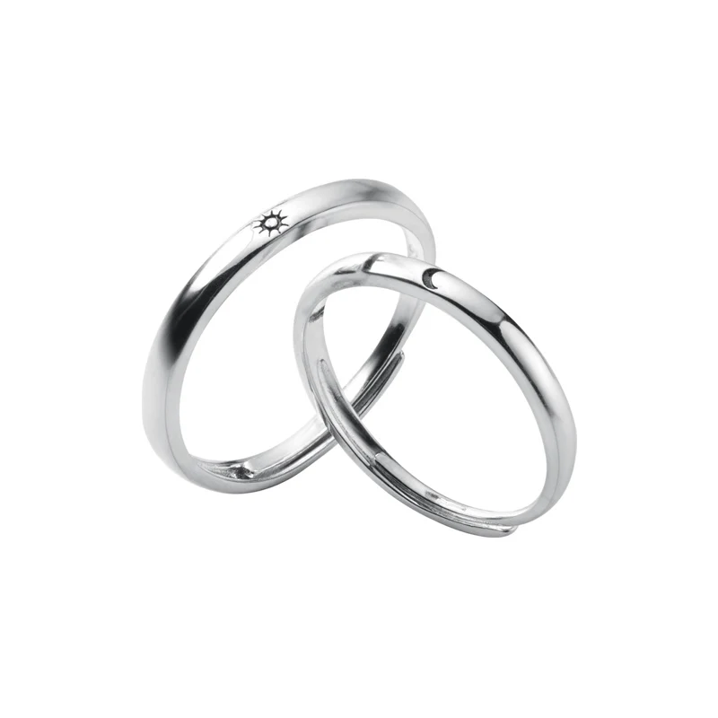 Modian Genuine 925 Sterling Silver Classic Romantic Adjustable Sun & Moon Couple Lover Finger Ring For Women Wedding Jewelry