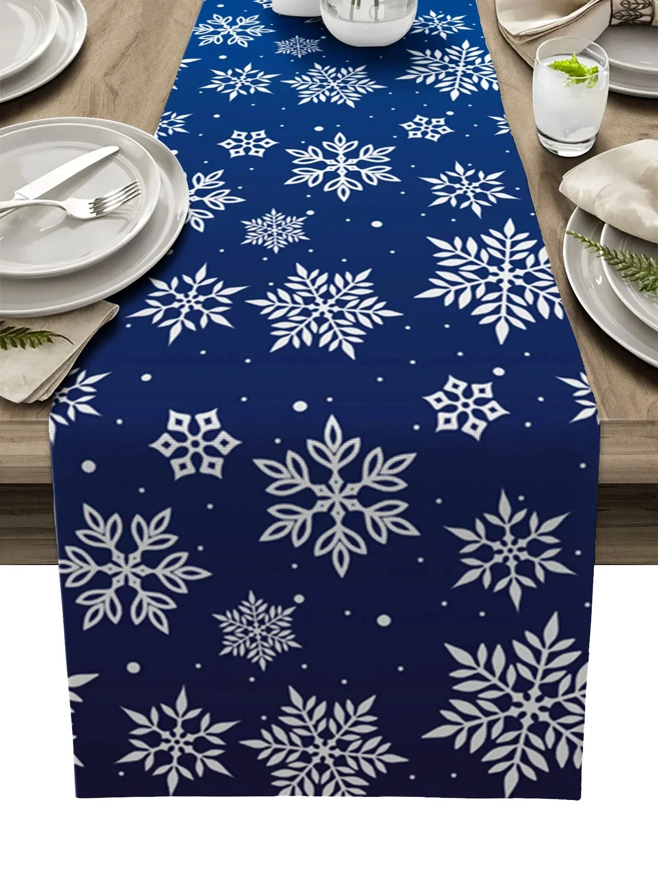 Christmas Blue Snowflake Linen Table Runners Dresser Scarf Table Decor Winter Xmas Dining Table Runners Christmas Decorations