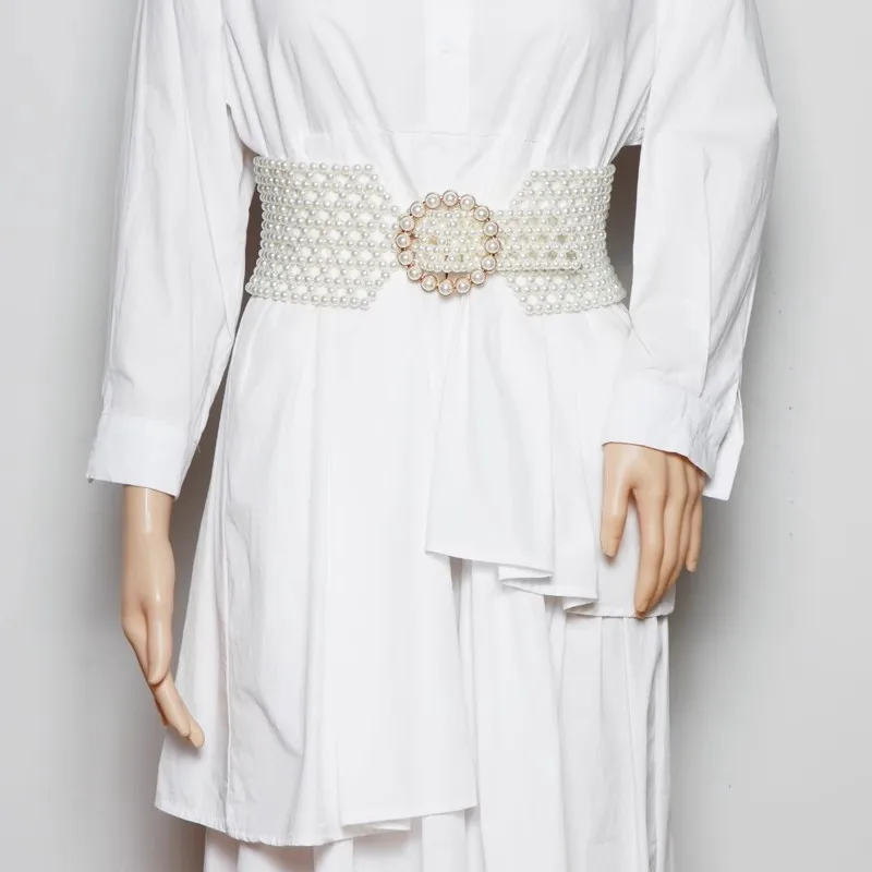 Moda donna bianco perla lavorato a maglia corsetto elastico femminile fascia da smoking cappotto cintura abito decration cintura larga J060