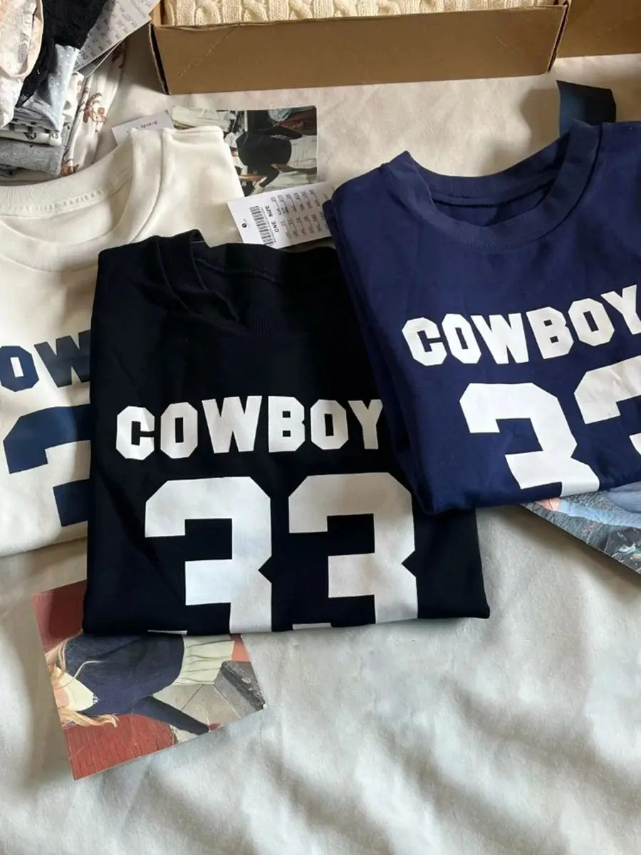 Cowboys 33 Navy Slim T Shirt Woman Summer New O-Neck Cotton Short Sleeve Tees Women American Vintage Streetwear T-shirts Y2k Top