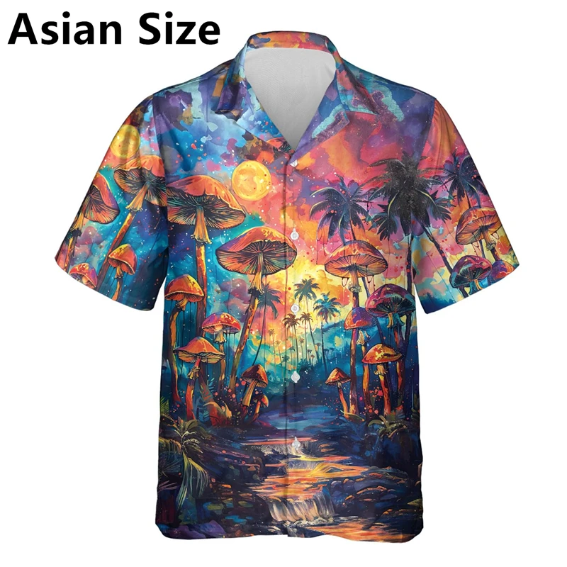 Funny Mushroom Graphic Hawaiian Shirts For Men Fashion Summer Lapel Button 3D Printed Kids Tops Casual Oversized Harajuku Blouse