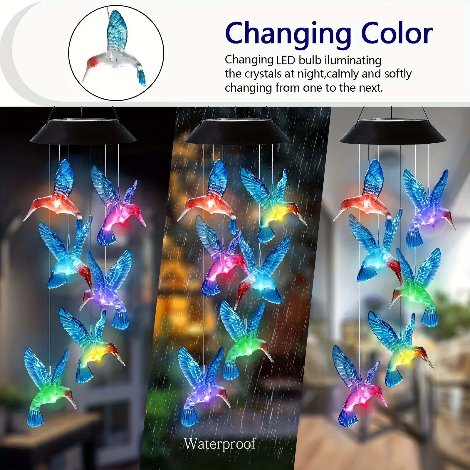 Set Solar Hummingbird Wind Chime - Dazzling LED Lights for Waterproof Outdoor Decor - Festive Christmas Theme - Enhances Garden