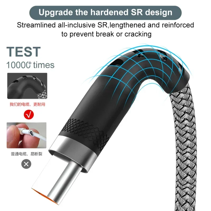 واجهة USB 6A كابل بيانات شحن سريع طويل جدًا من النوع C 1 متر/1.5 متر/2 متر/3 متر/5 متر ملحقات الهاتف المحمول لهاتف سامسونج هواوي الدخن