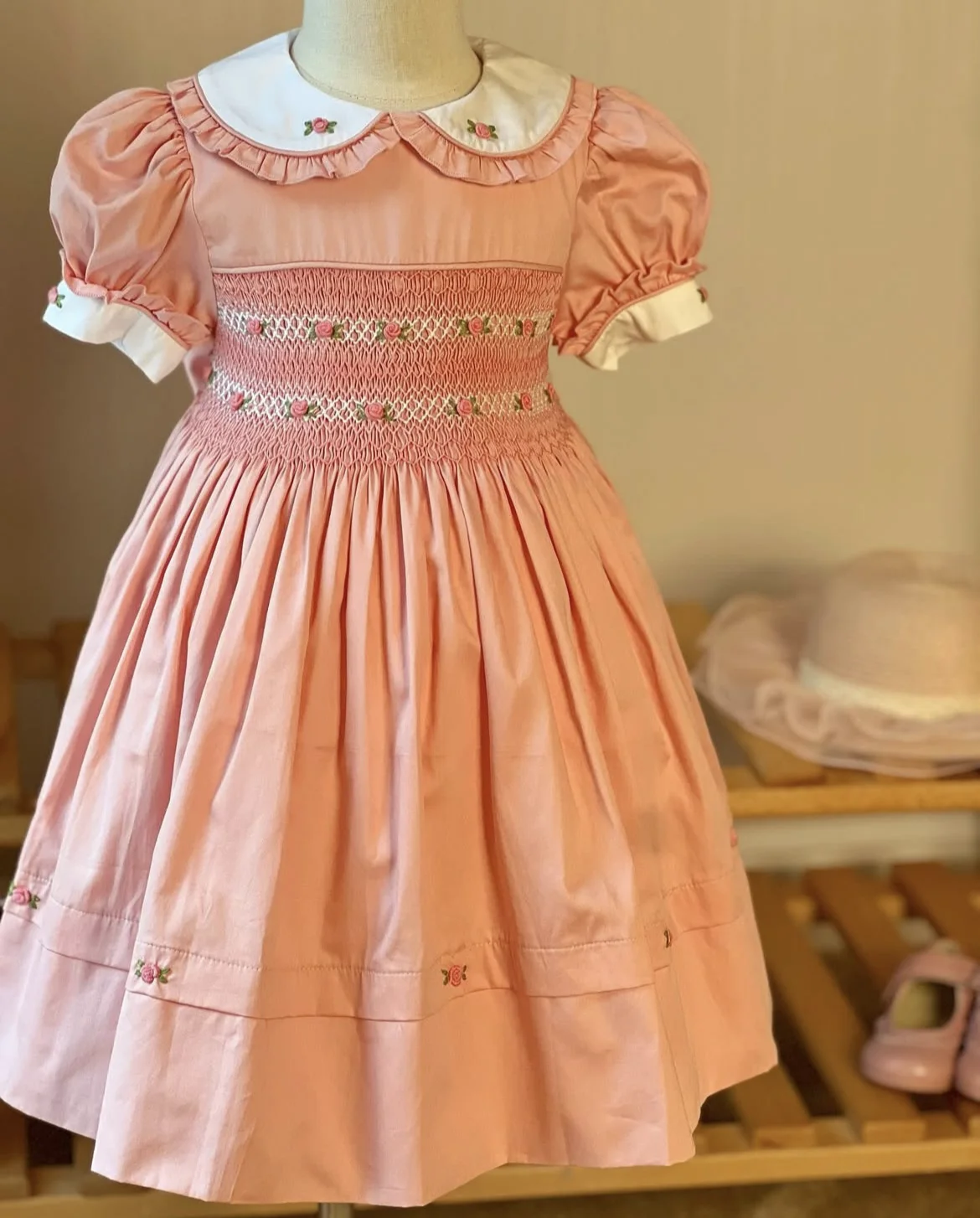 0-12Y Baby Girl Summer Pink Smocked Handmade Turkish Vintage Princess Dress for Birthday Holiday Easter Photography Eid  A38