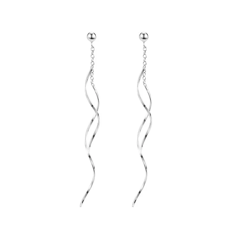 RYJU 925 Sterling Silver Simple Spiral Threader Earrings Minimalism Irregular Wave Curve Ear Line Wedding Party Fine Jewelry