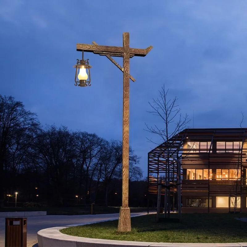 

Solar antique wood grain horse lamp high pole outdoor homestay courtyard scenic spot street