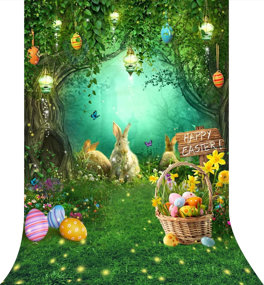 

Easter Backdrop Enchanted Bunny Rabbit Eggs Spring Wonderland Fairy Tale Garden Fantasy Greenery Woodland Background