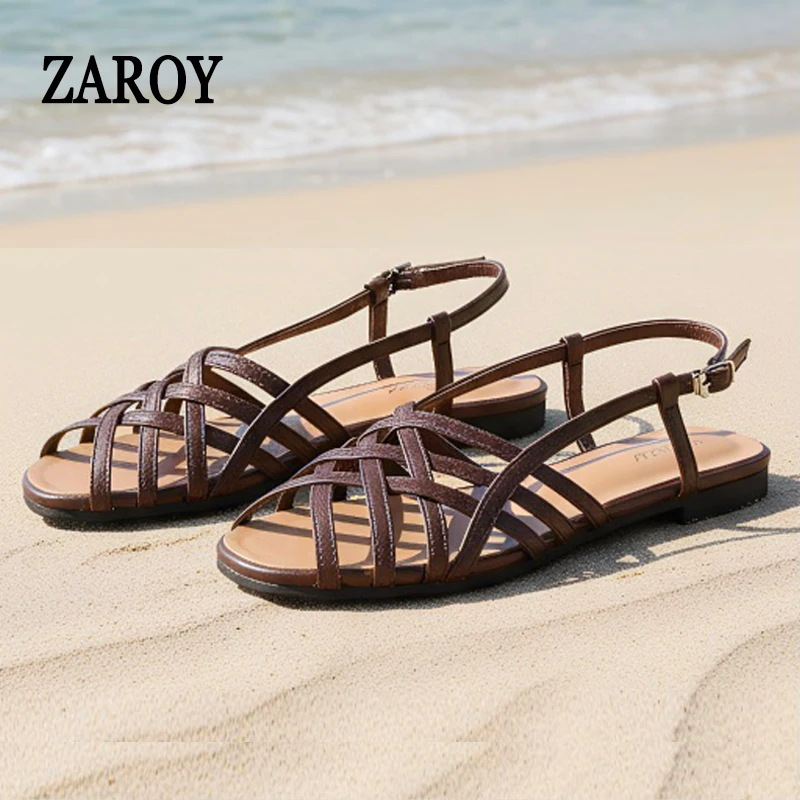 

Women Sandals Narrow Band Cross Strap Hollow Summer Footwear Casual Flat Open Toe Slingback Beach Gladiator Sandalias босон