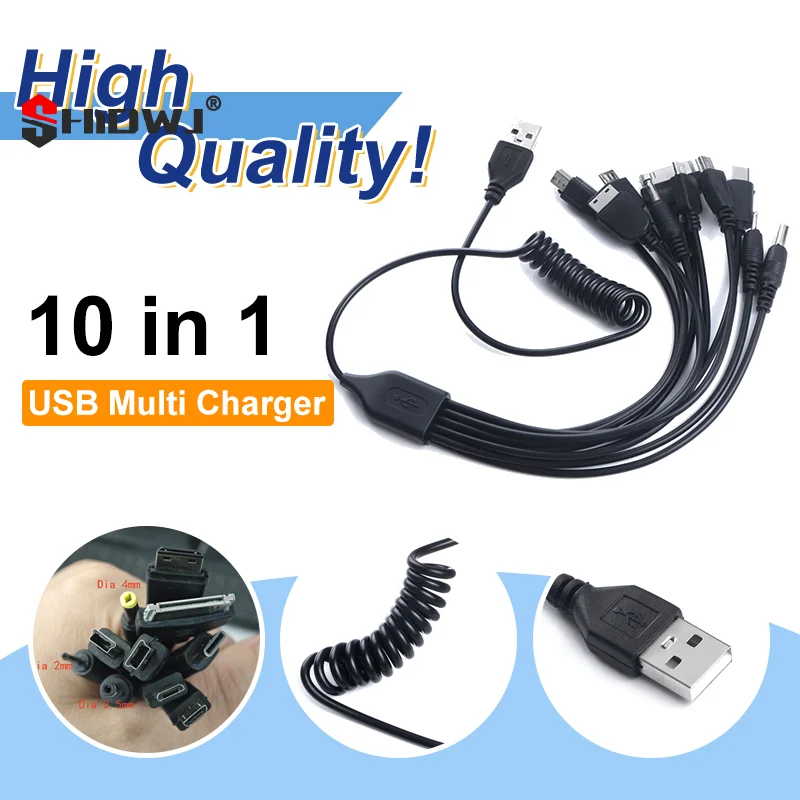 Universal 10 In 1 USB Multi Function Charger Retractable Phone Cable For Cell Phone Blutooth Earphone MP3 Charging Cable Cord