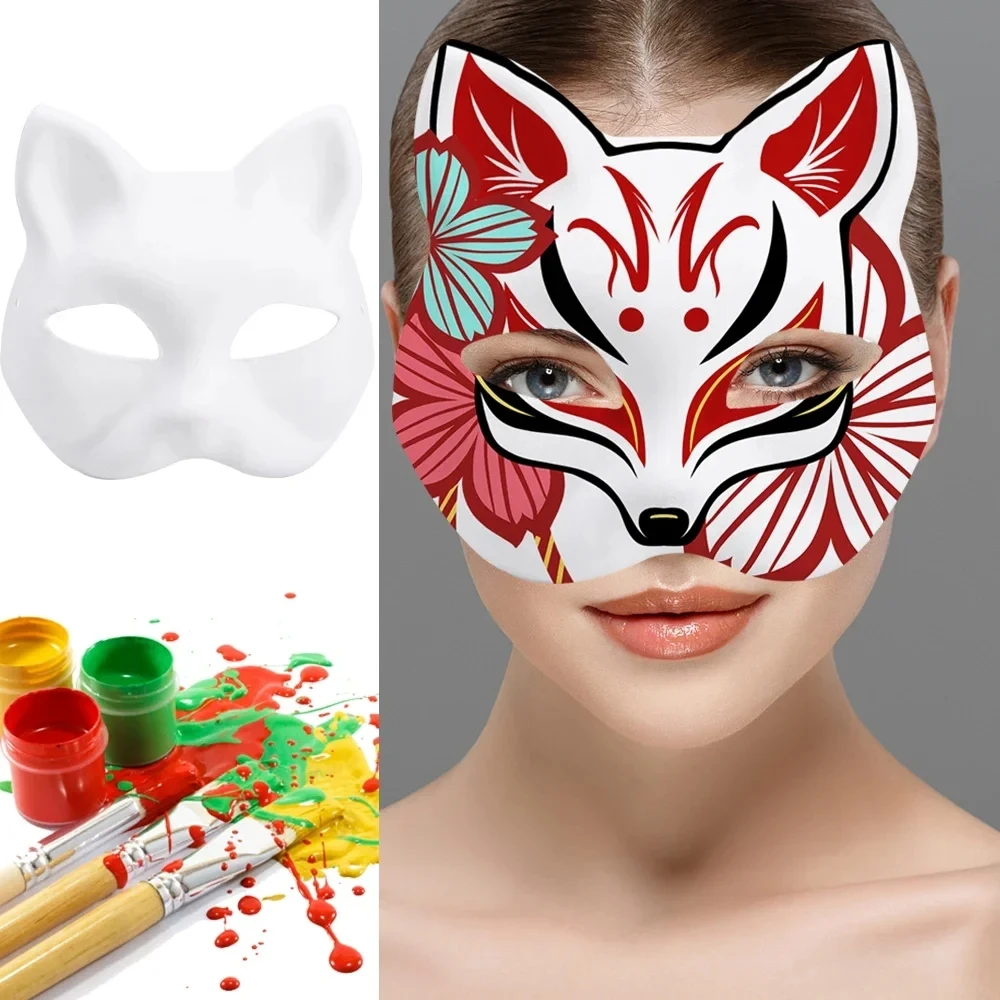 5PCS maschere termiche maschere per gatti bianchi Blank maschera di Halloween fai da te Animal Half Facemasks Masquerade Cosplay Party