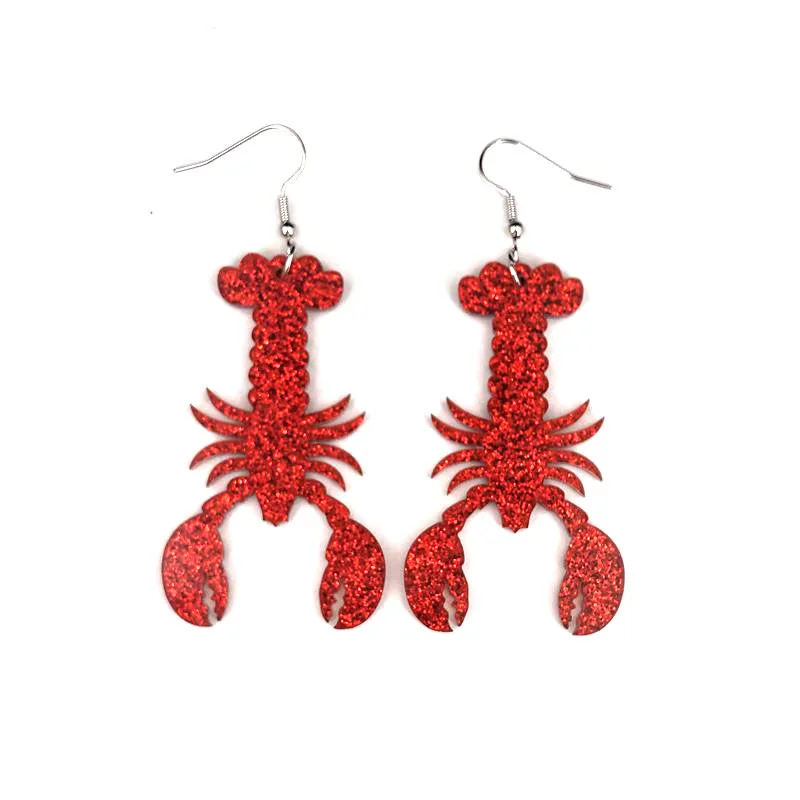 New Interesting Red Lobster Acrylic Earrings with Unique and Novel Acrylic Seafood Ornaments Suitable for Women\'s Gifts