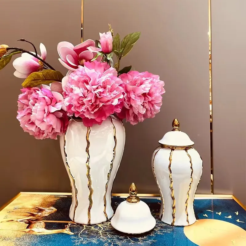 Luxury Ceramic Porcelain Luxury Decorative Wedding Home Storage Ginger Jar Flower Vases for Home Decor