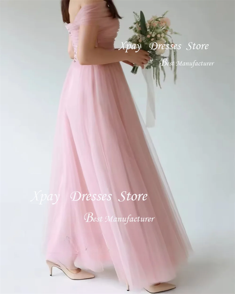 

XPAY розовые элегантные корейские вечерние платья с открытыми плечами трапециевидной формы длиной до пола, женское вечернее платье, платье для выпускного вечера по индивидуальному заказу, корсет