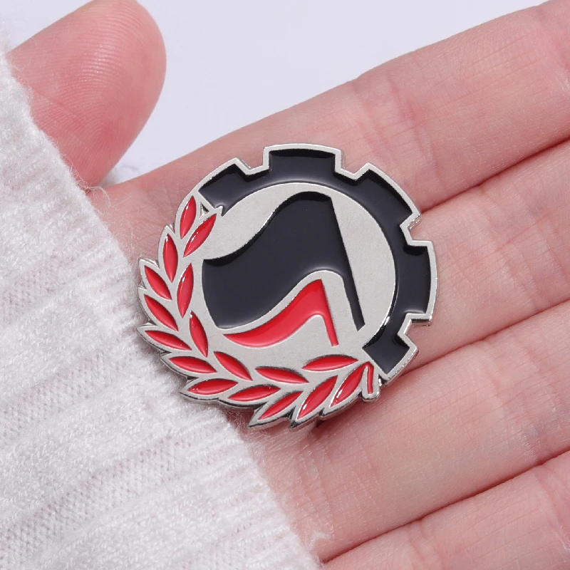 Antifascista Enamel Pins Theory of Power Black Red Flag Logo Brooches Lapel Badges Pray for Peace Jewelry Gift Wholesale